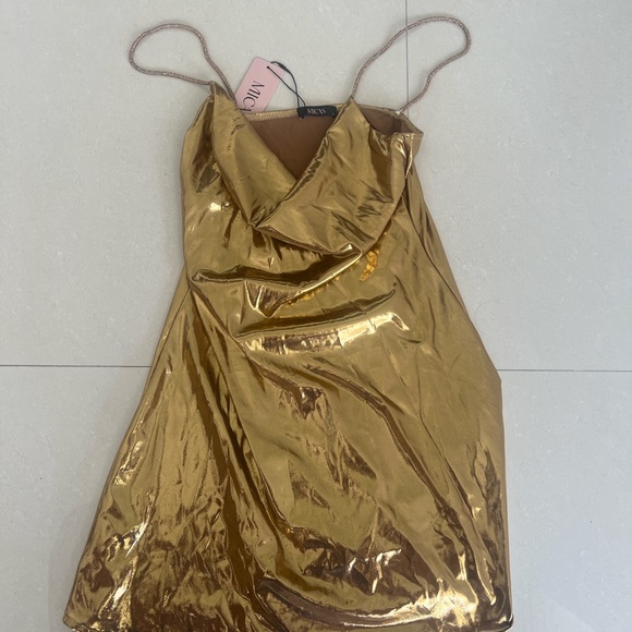 Gold cowl neck dress size small NWT - Picture 3 of 3